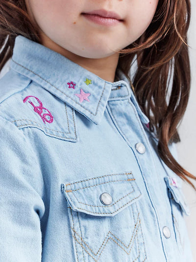 Wrangler Girl's Barbie Embroidered Denim Shirt Dress