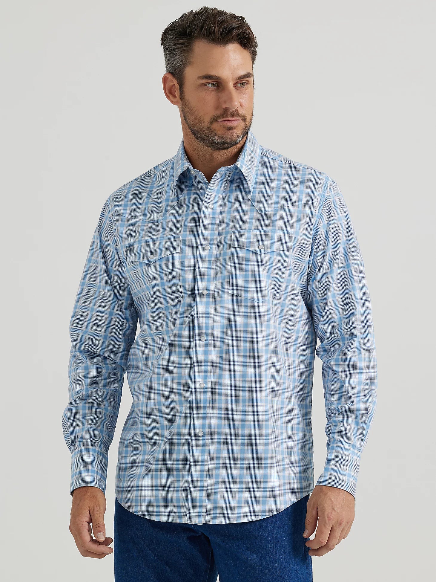 Wrangler Men's Wrinkle Resist Grey Plaid Shirt