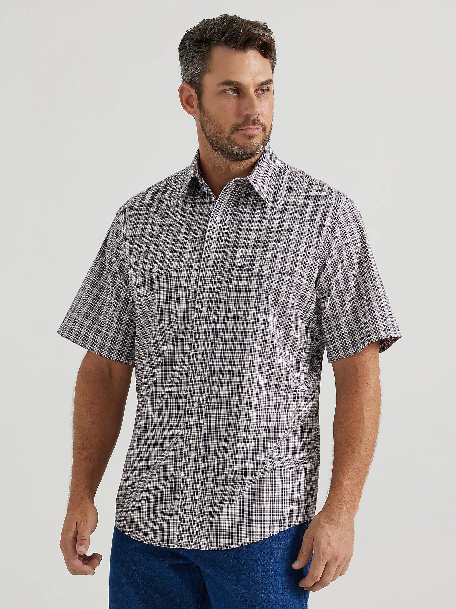 Wrangler Men's Wrinkle Resist Plum Plaid Shirt