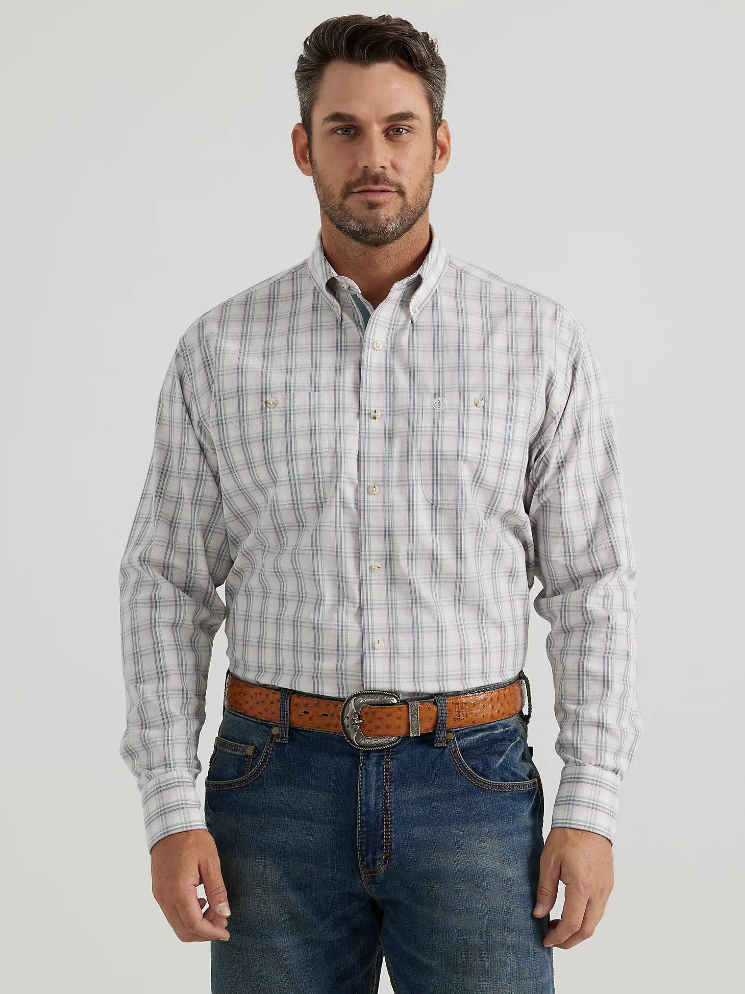 Wrangler Men's Grey Lavender Plaid Shirt