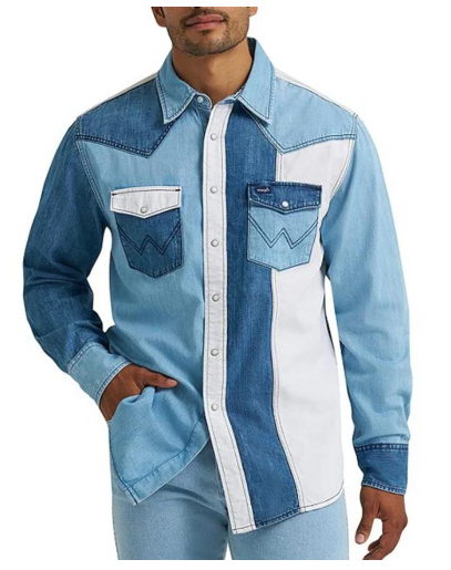 Chemise Vintage Wrangler Homme XL - Bleu Aztèque Brushpopper - Perles Snap Western Années 90