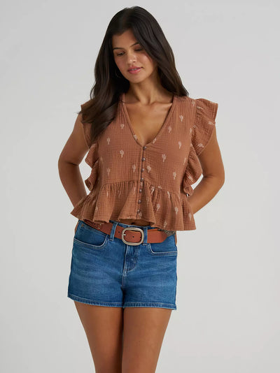 Wrangler Women's Gauzy Flutter Sleeve Blouse