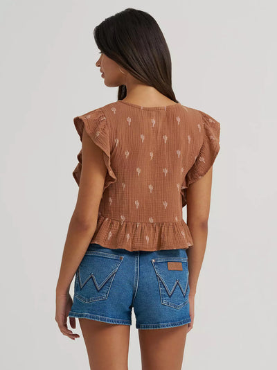Wrangler Women's Gauzy Flutter Sleeve Blouse