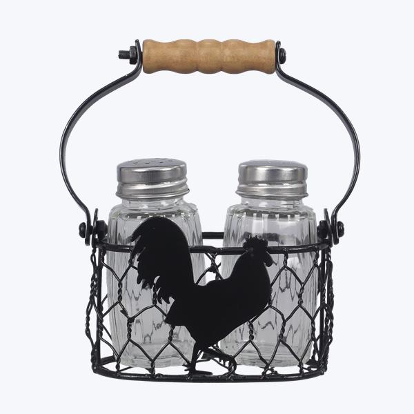 Young's Metal/Glass Rooster Salt & Pepper Set