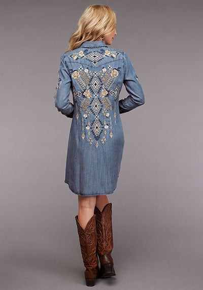 Roper Women's Embroidered Denim Shirt Dress