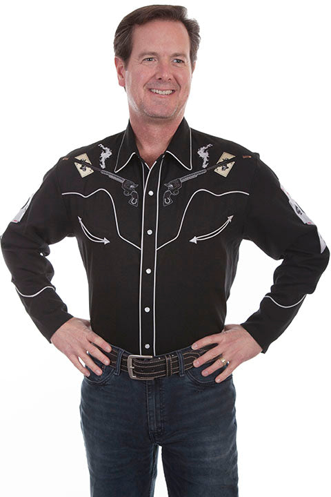Scully Men's Shooting Guns with Playing Cards Western Shirt