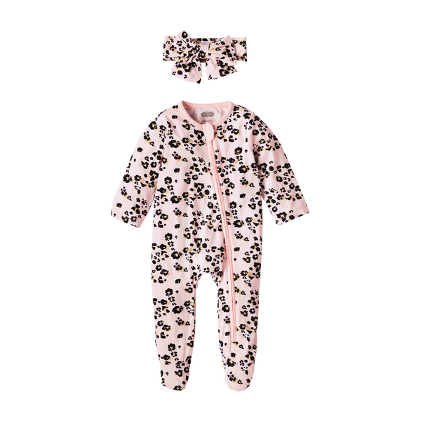 Mud Pie Pink Leopard Baby Sleeper Set
