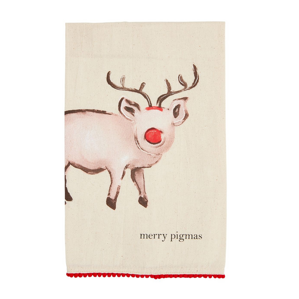 Mud Pie Pig Christmas Pom Towel