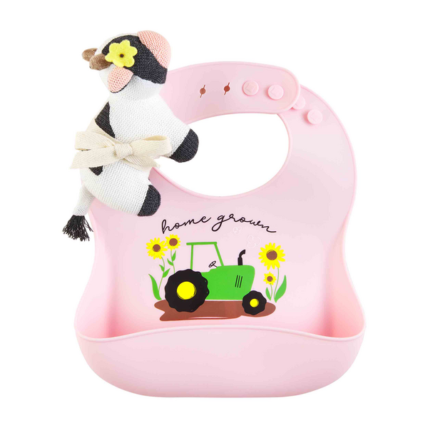 Mud Pie Pink Farm Bib & Rattle Set