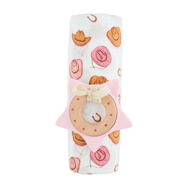 Mud Pie Cowgirl Swaddle & Teether Set