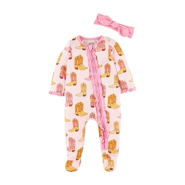 Mud Pie Pink Cowboy Boot Baby Sleeper