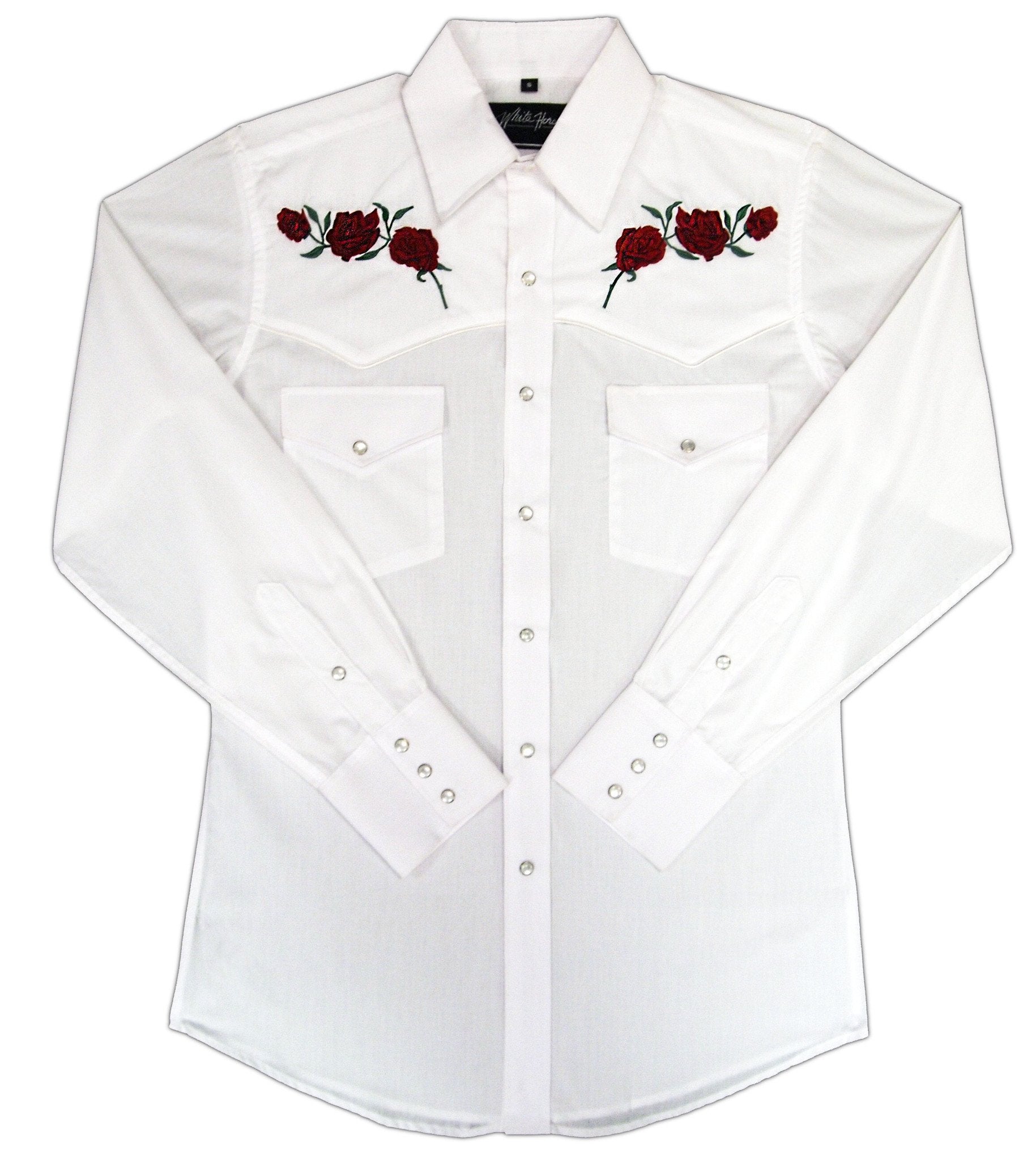 White Horse Mens Embroidered Red Rose L/S Western Shirt