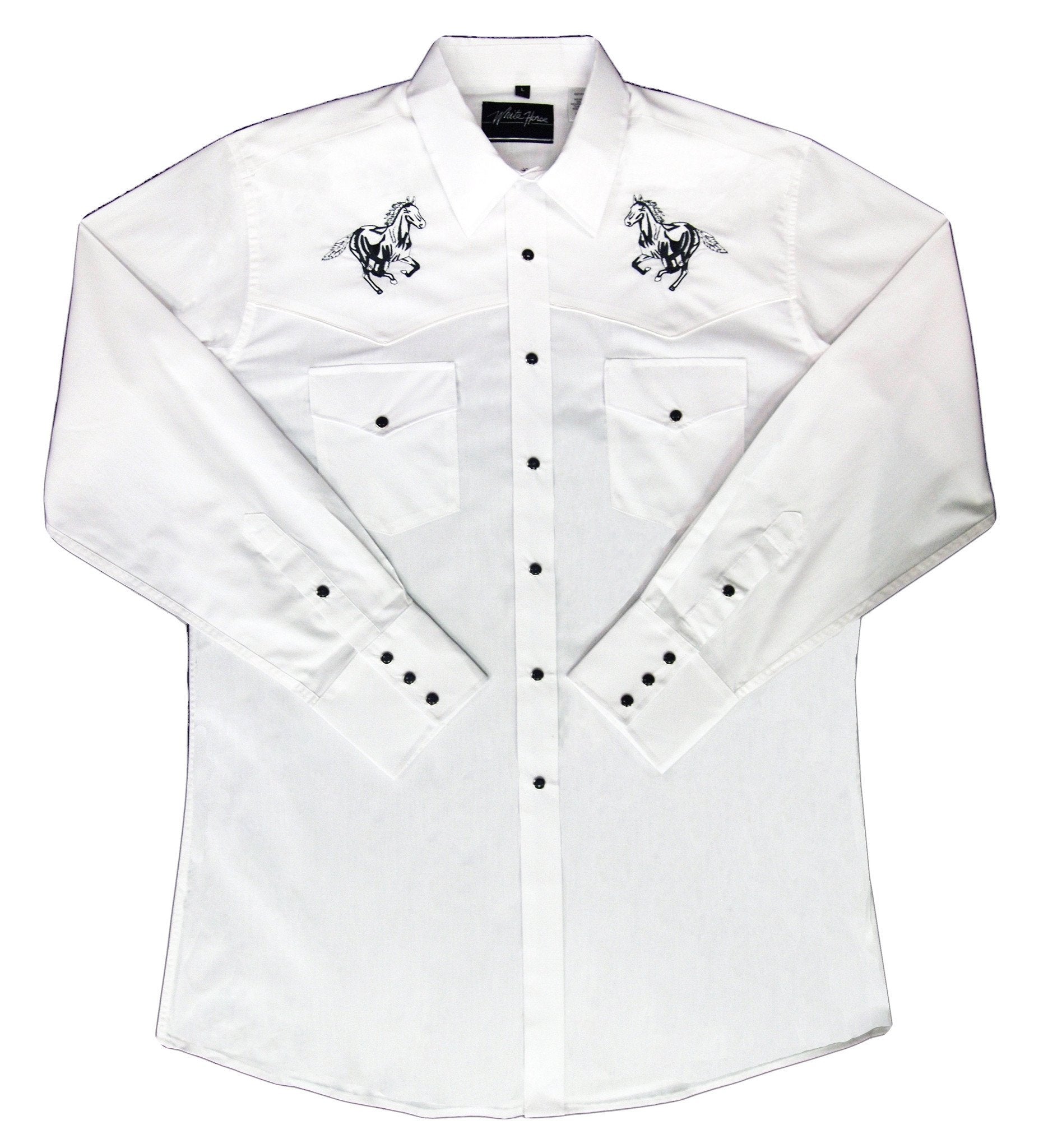 White Horse Men's Embroidered Horse Shirt