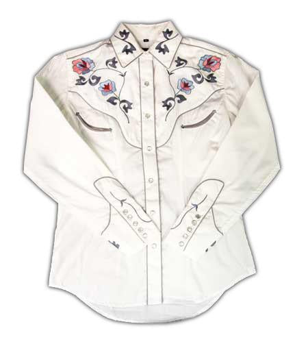 White Horse Womens Embroided Flower Western Shirt