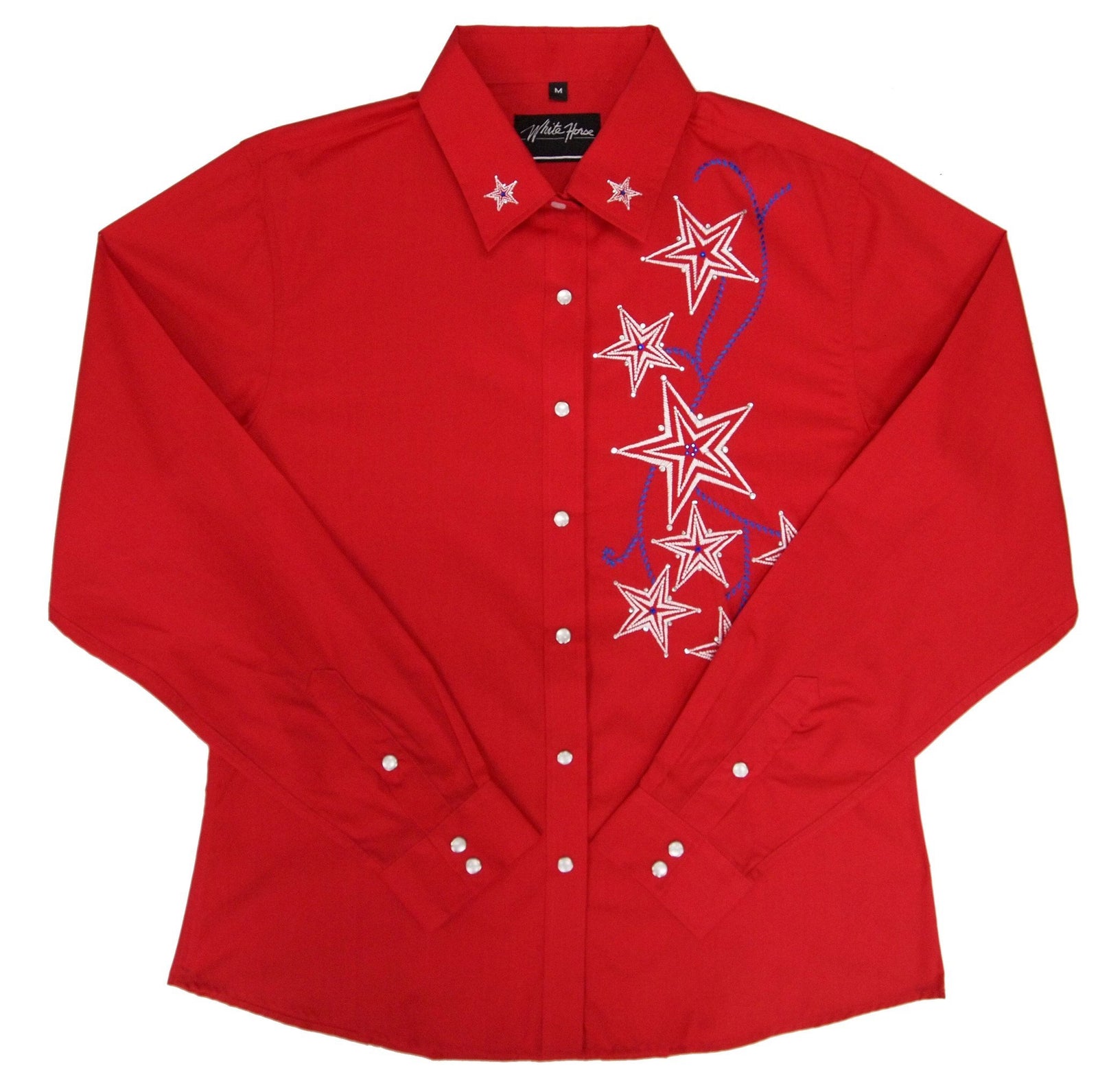 White Horse Womens Embroidered Star Red Western Shirt