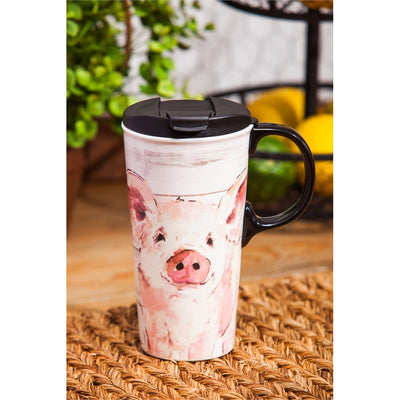 Evergreen Ceramic Travel Cup - Pretty Pink Pig