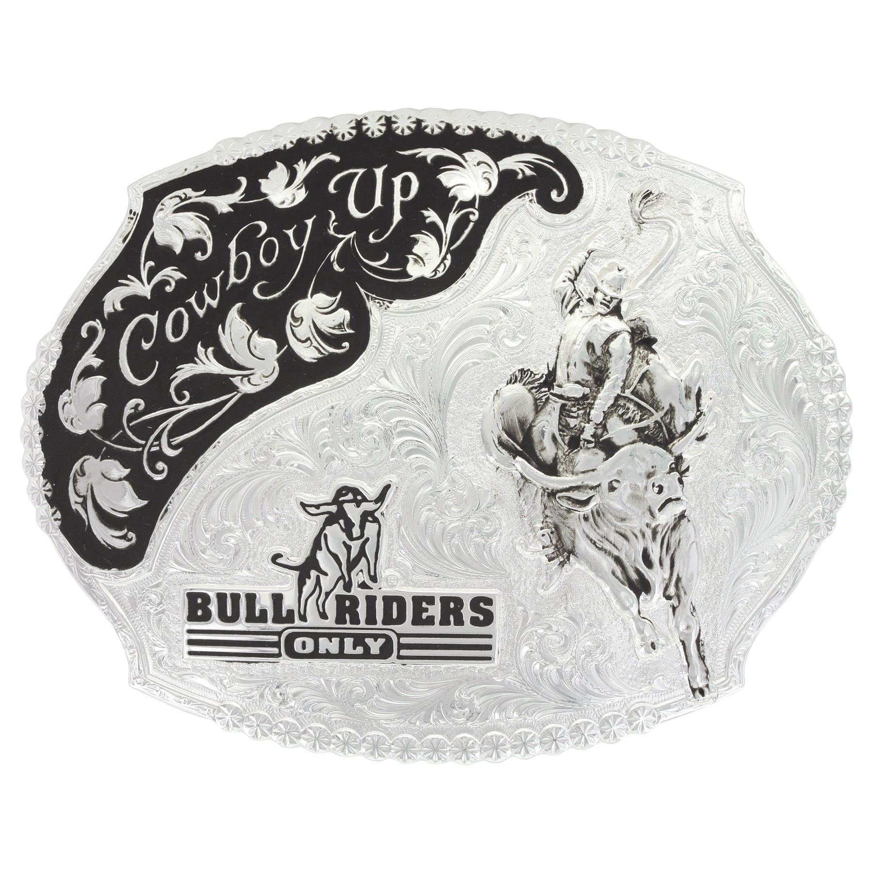 Montana Silversmiths Silver Cowboy Up Bull Riders Only Western Belt Buckle