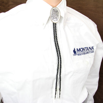 Montana Silversmiths Engraved Silver Bolo Tie