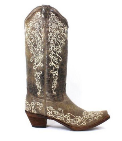 Corral Boots Dist Brown Bone Embroidery Western Boots