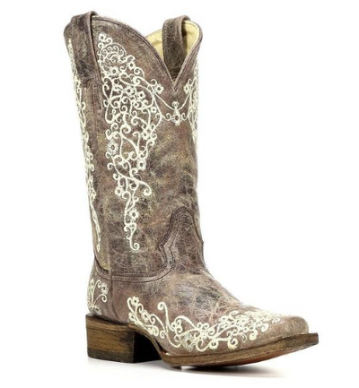 Corral Boots Ladies Brown Crater Bone Embroidered Boots