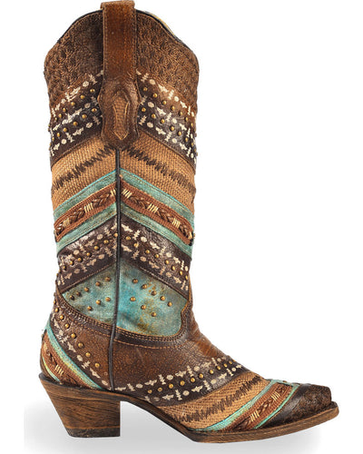 Corral Women's Embroidery & Studs Snip Toe Western Boot