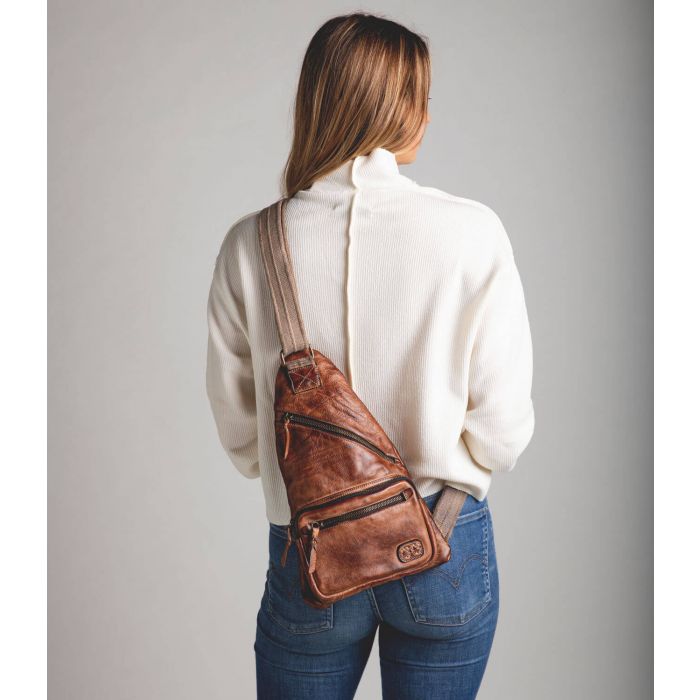 Vintage Small Sling Bag Chestnut Brown Italian Leather Single Strap Backpack  Purse for Women or Men