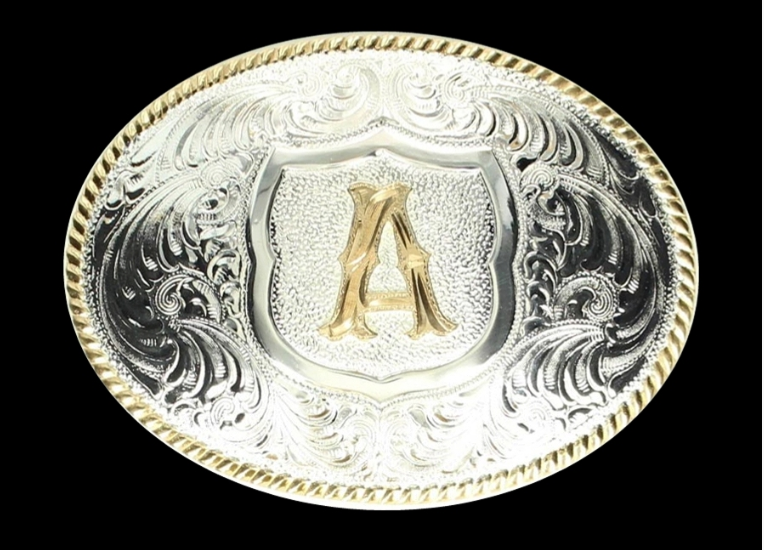 Crumrine Oval Silver Initial Belt Buckle