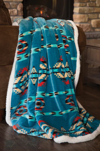 Carstens Turquoise Southwest Sherpa Throw