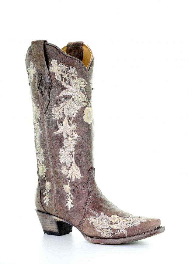 Corral Women's Tobacco Floral Embroidery Western Boot