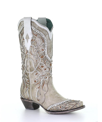 Corral Women's White Overlay Studded Western Boot