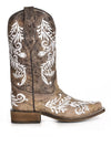 Corral Women's Brown & White Embroidery Square Toe Boots