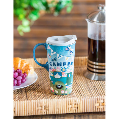 Evergreen Ceramic Travel Cup - Happy Camper