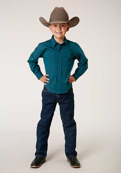 Roper Boy's Solid Teal Long Sleeve Western Shirt