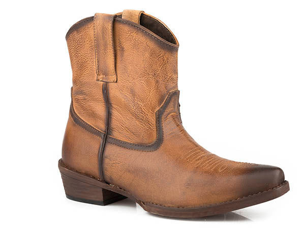 Roper Women's Tan Burnished Snip Toe Shorty Boot