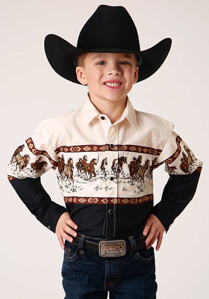 Roper Boy's Running Horse Border Print Shirt