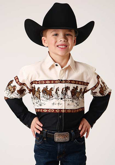 Roper Boy's Running Horse Border Print Shirt
