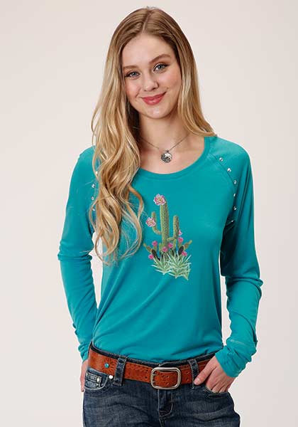 Roper Women's L/S Knit Cactus Print