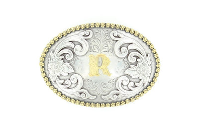 M&F Western Products Anitique Silver Floral Initial Belt Buckle