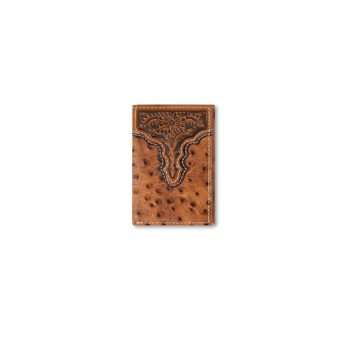 Ariat Men's Ostrich Floral Embossed Trifold Wallet