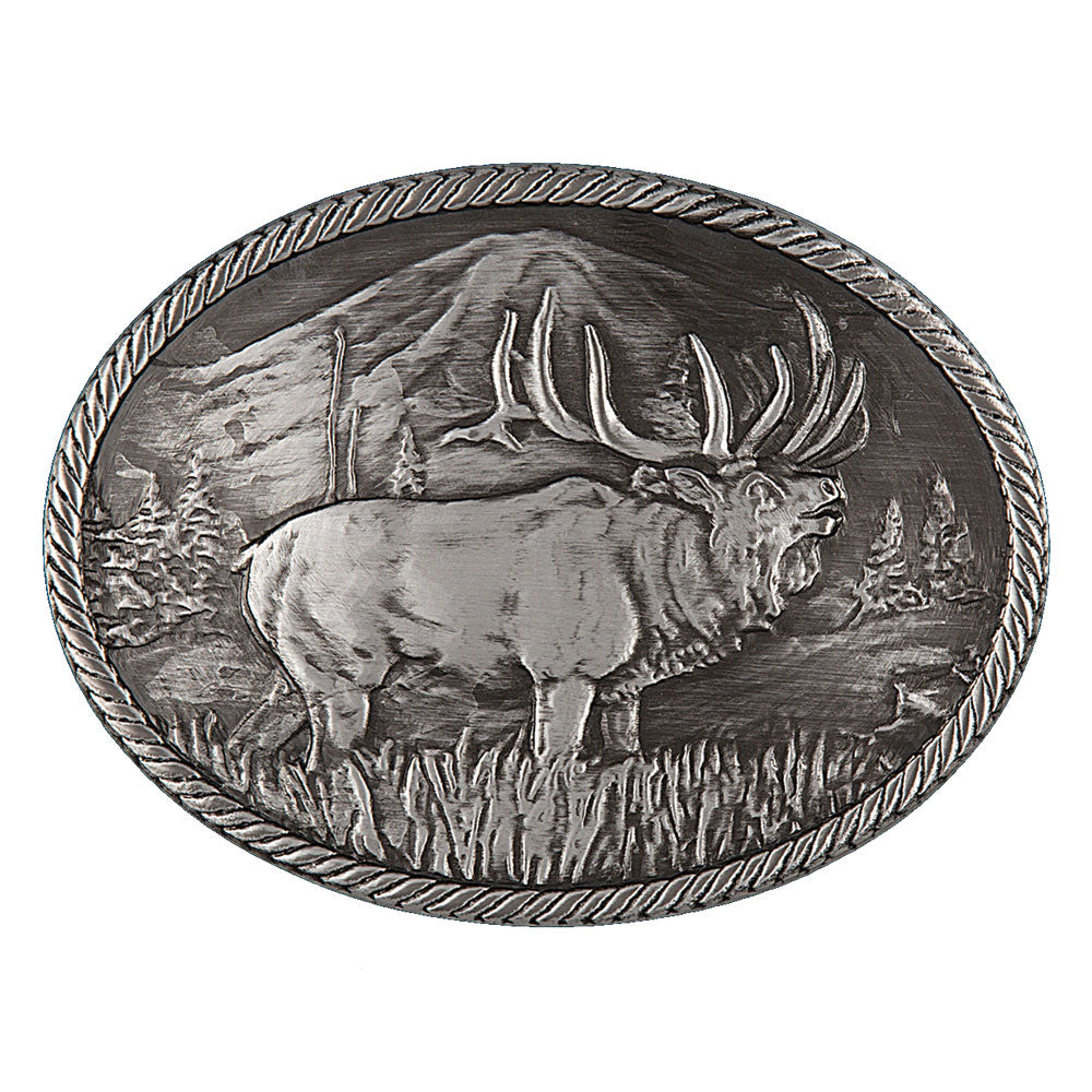 Montana Silversmith Gunmetal Outdoor Series Wild Elk Carved Buckle