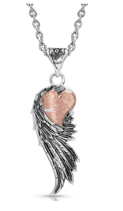 Montana Silversmith Rose Gold Heart Strings Feather Necklace