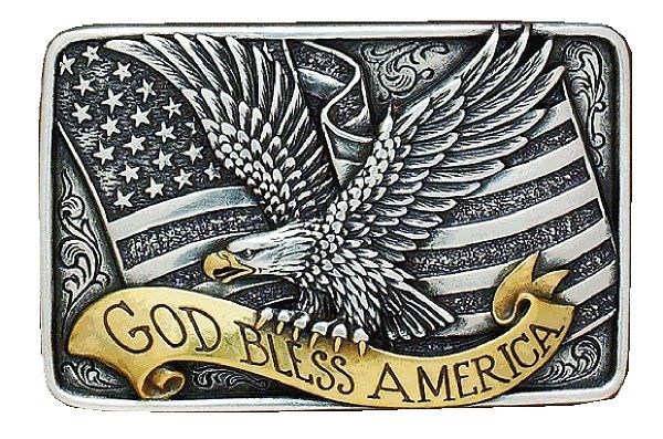 Nocona God Bless America Rectangle Belt Buckle