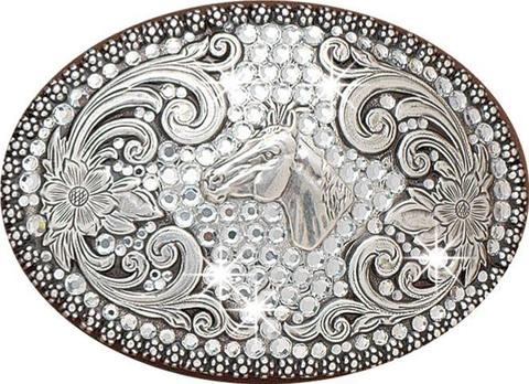Blazin' Roxx Silver Horse with Rhinestones Belt Buckle