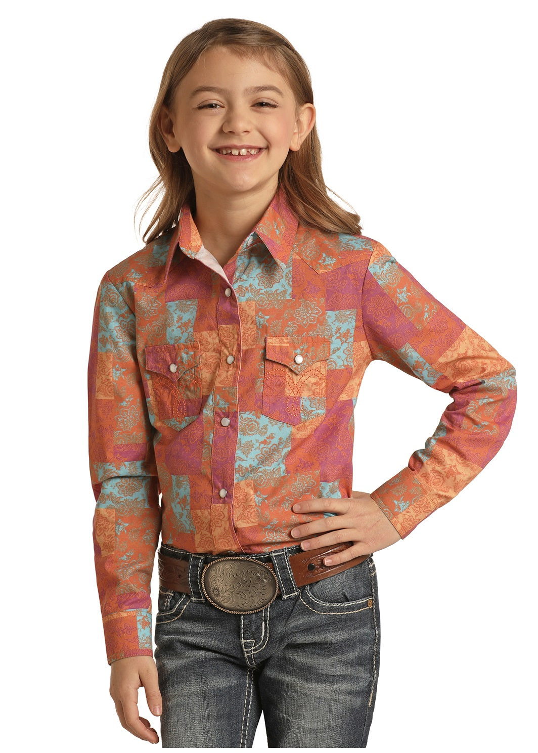 Panhandle Girl's Floral Collage Print Western Blouse