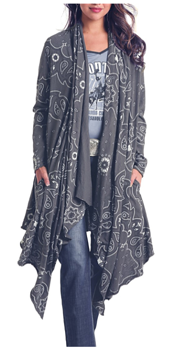 Panhandle Women's Grey Bandana Print Waterfall Duster