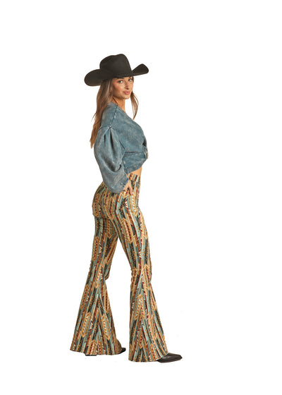 Rock & Roll Cowgirl Aztec Print Bell Bottom Jean