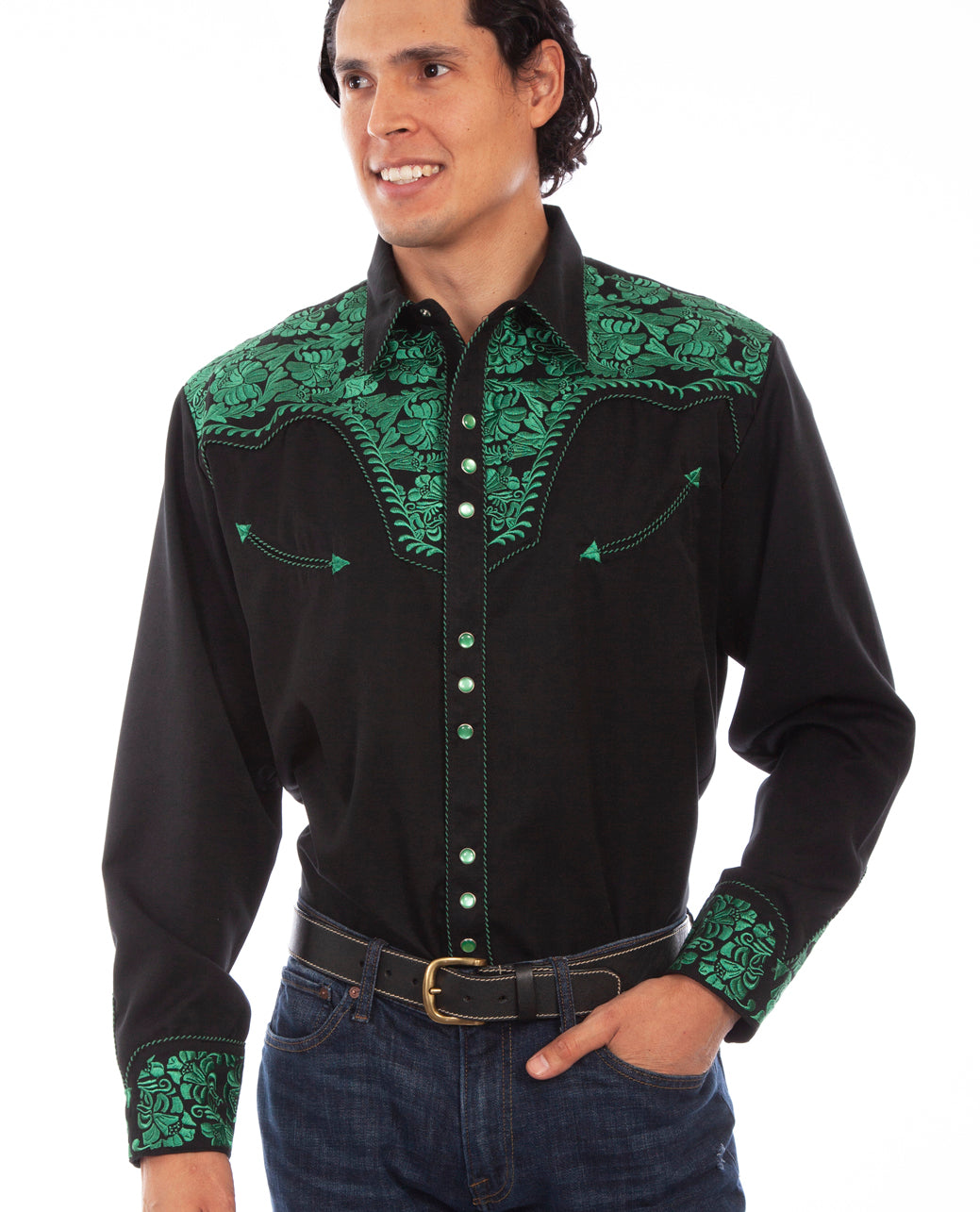 Scully Men's Retro Gunfighter Western Shirt - Emerald