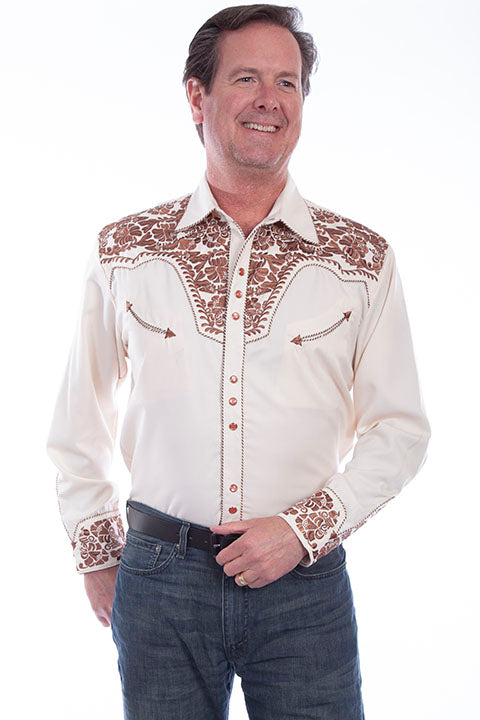 Scully Men's Retro Gunfighter Western Shirt - Natural