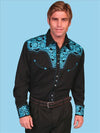 Scully Men's Retro Gunfighter Western Shirt - Turquoise
