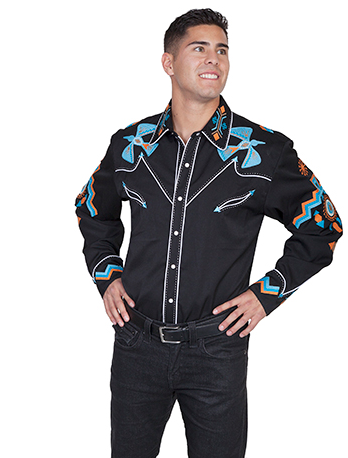 Scully Men's Long Sleeve Phoenix Embroidery Western Shirt